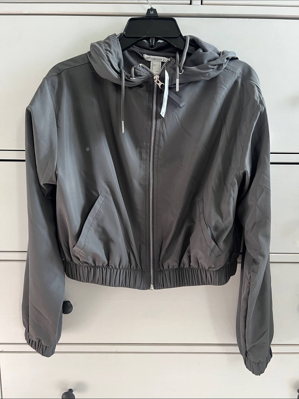 Forever 21 Charcoal Gray Hooded Bomber Jacket